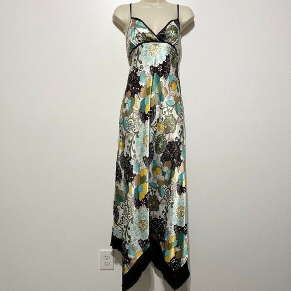 City Triangles Juniors Y2K Babydoll Maxi Dress Sz 3 Paisley Floral Satin Hippie - Picture 1 of 10